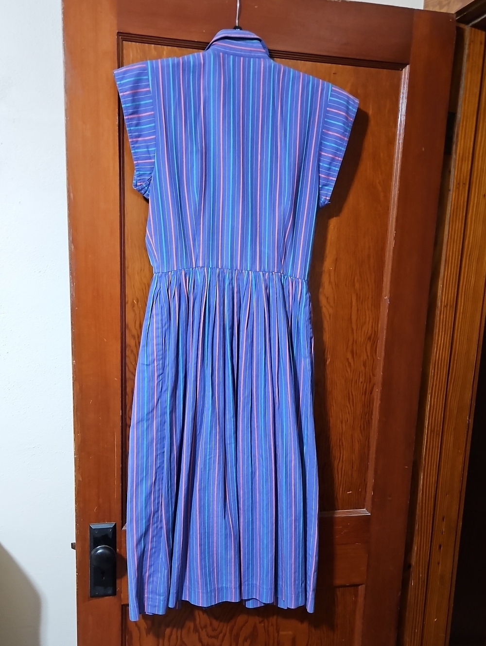 Vintage Liz Claiborne Purple Pink Teal Striped Cotton Midi Dress Size 6 - Picture 6 of 7